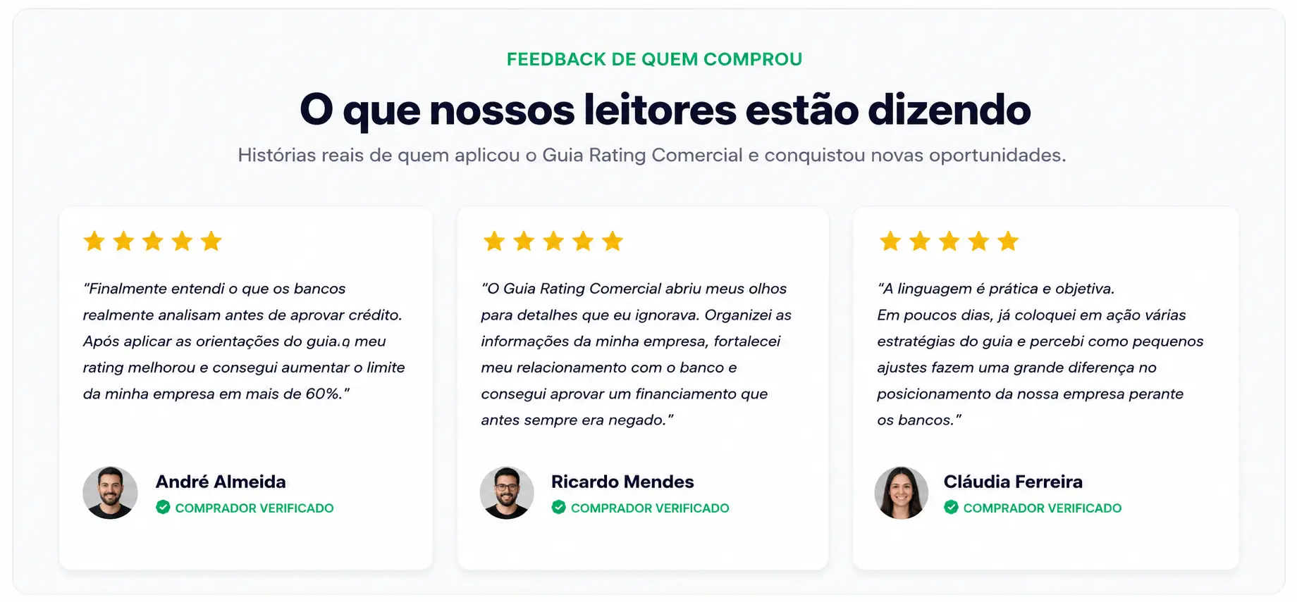 Feedback de compradores do Guia Rating Comercial